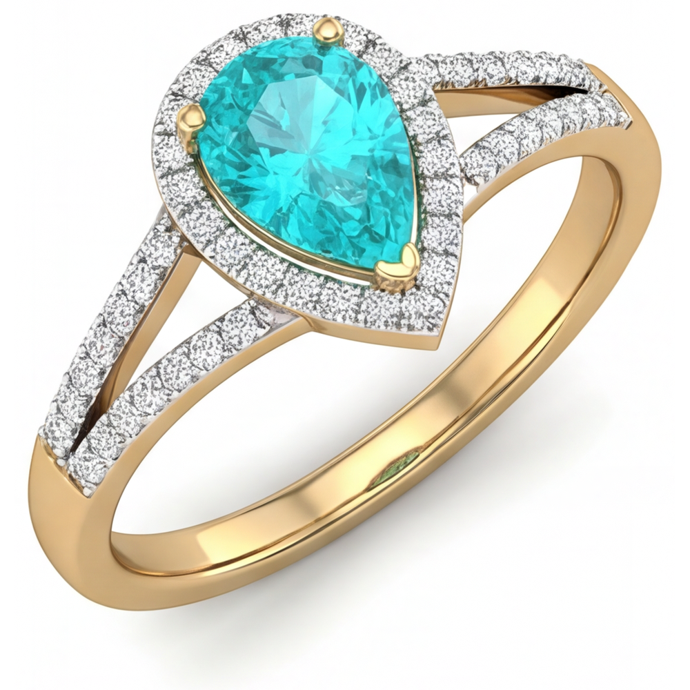 Artigianale Tormalina Paraiba Anello con Pavé Halo 2 carati – vista principale