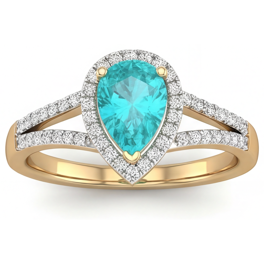 Tormalina Paraiba Anello con Pavé Halo 2-carati Oro Due Toni 14K – vista frontale
