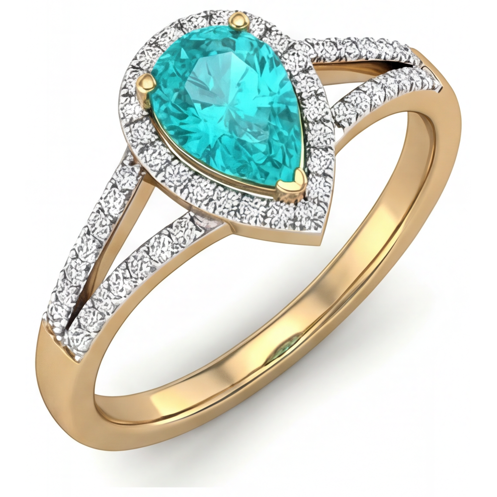Tormalina Paraiba Anello con Pavé Halo – vista laterale