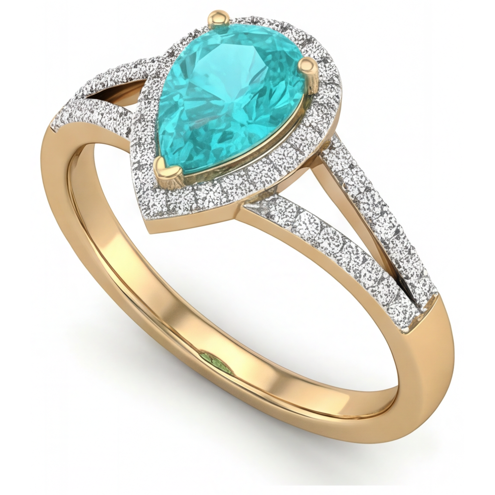 Taglio a Pera Tormalina Paraiba anello in Oro Due Toni 14K – vista profilo