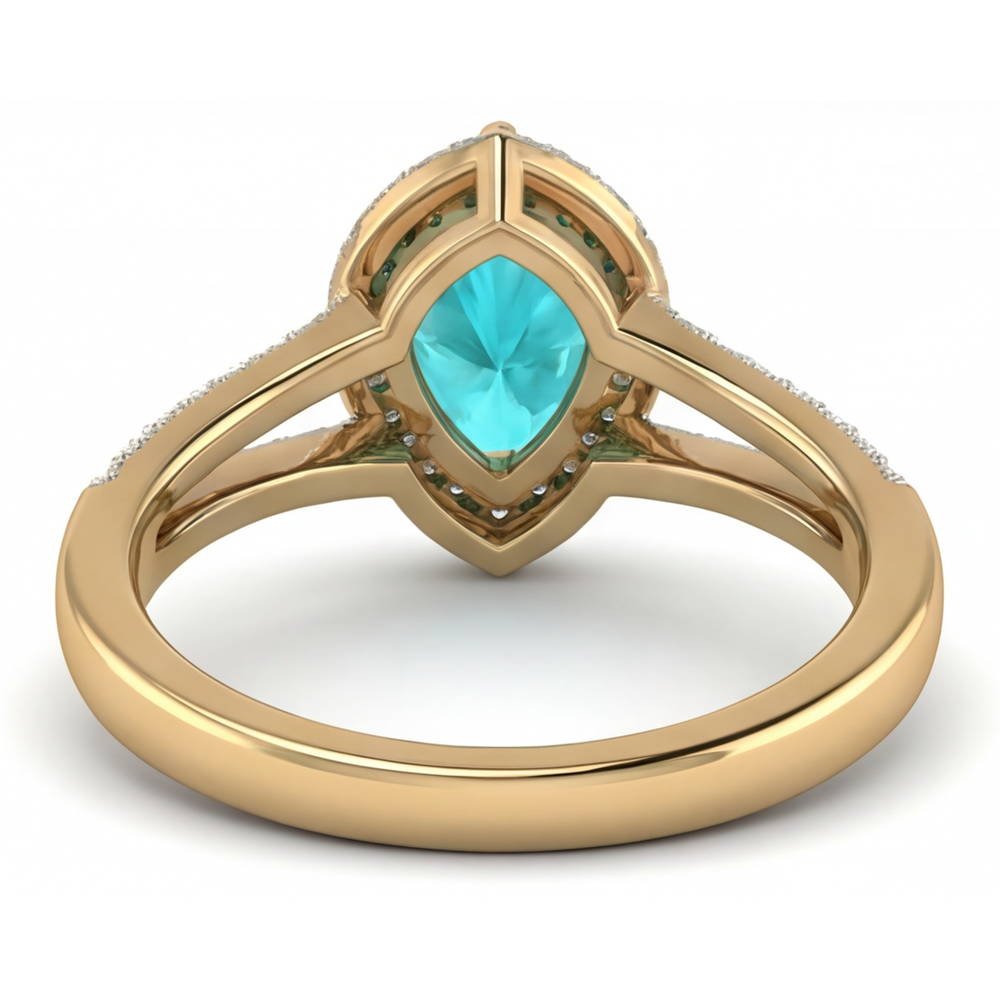 Taglio a Pera Tormalina Paraiba anello in Oro Due Toni 14K – vista posteriore
