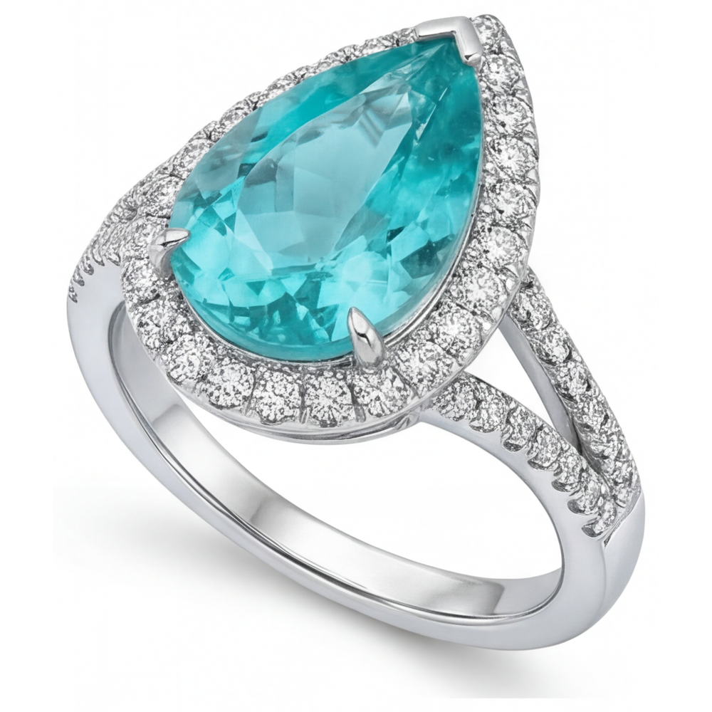 Squisito Tormalina Paraiba Anello con Pavé Halo 5,25 carati – vista laterale