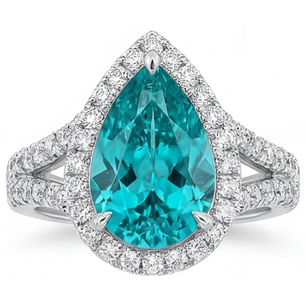 Taglio a Pera Tormalina Paraiba anello in Oro Bianco 14K – vista principale