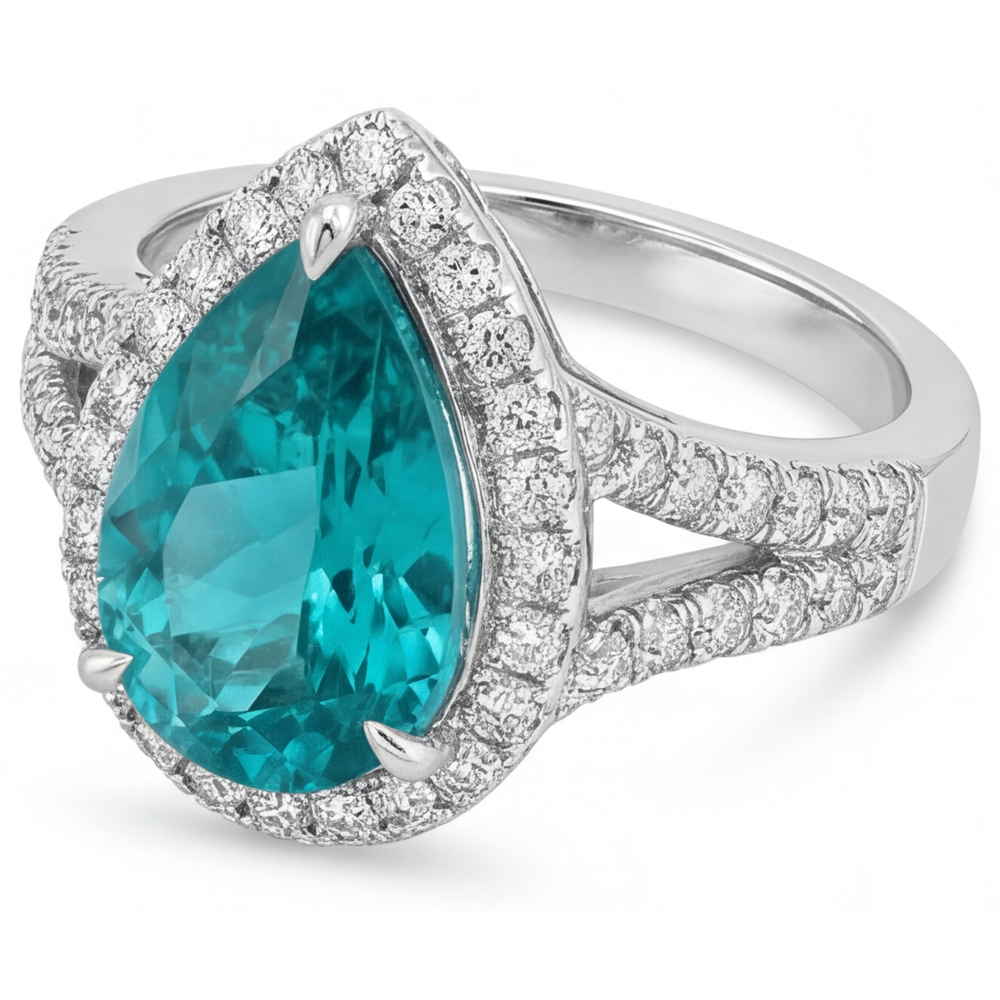 Tormalina Paraiba Anello con Pavé Halo – vista profilo