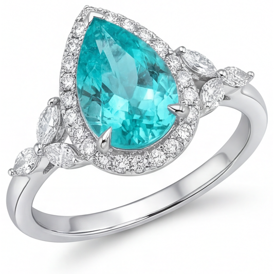Tormalina Paraiba Anello con Pietra Preziosa 2,25 carati Oro Bianco 14K – vista principale