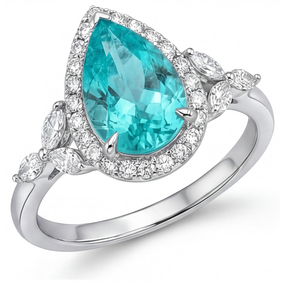 Anello con Pietra Preziosa Oro Bianco 14K con Tormalina Paraiba – vista laterale
