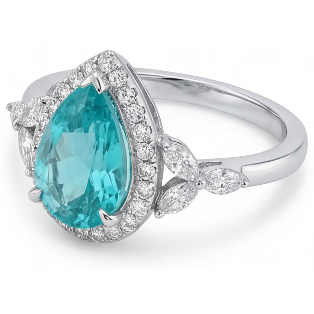 Anello con Pietra Preziosa Oro Bianco 14K con Tormalina Paraiba – vista angolare