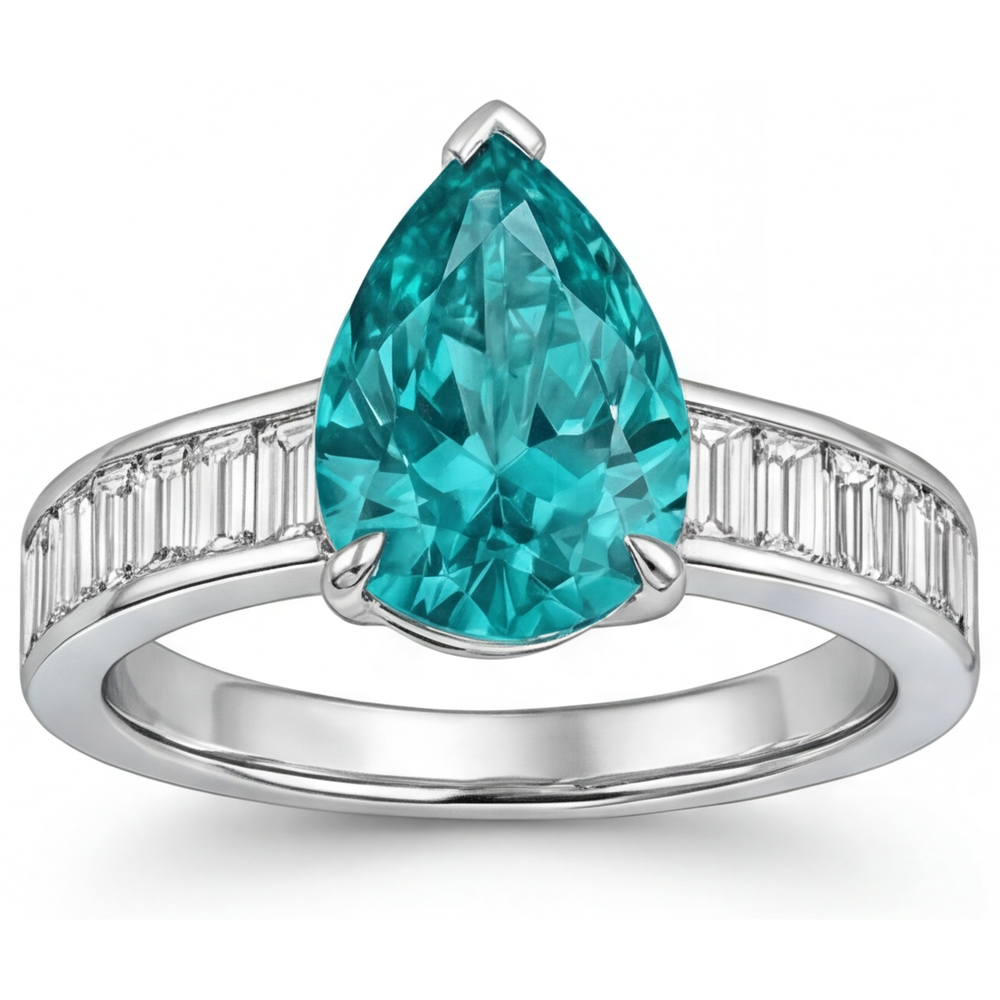 Tormalina Paraiba Anello con Pietra Preziosa 2,50 carati Oro Bianco 14K – vista frontale