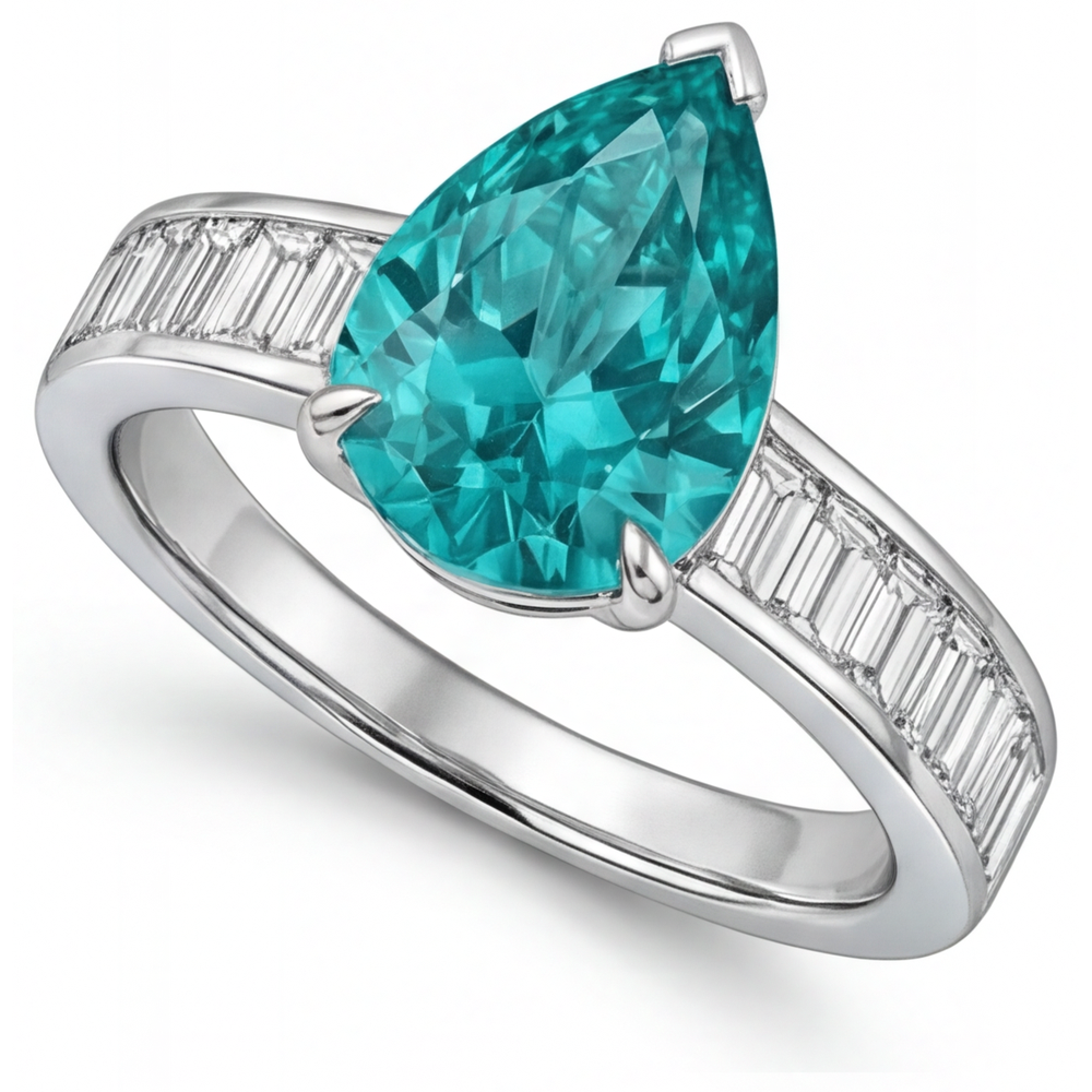 Tormalina Paraiba Anello con Pietra Preziosa 2,50 carati Oro Bianco 14K – vista laterale