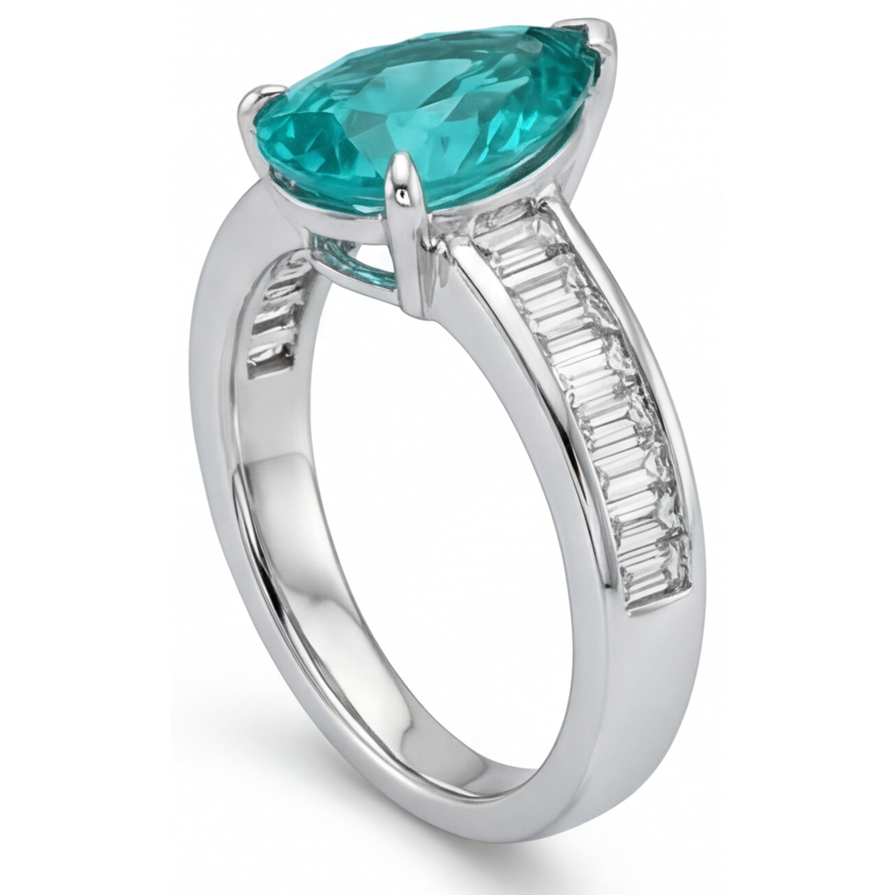 Tormalina Paraiba Anello con Pietra Preziosa 2,50-carati Oro Bianco 14K – vista profilo