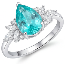 Taglio a Pera Tormalina Paraiba Anello con Pietra Preziosa – 3