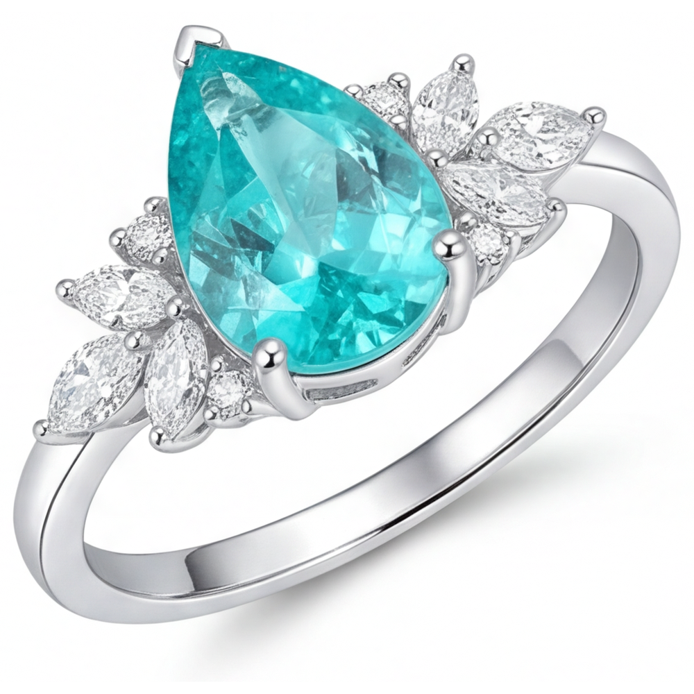 Tormalina Paraiba Anello con Pietra Preziosa 3-carati Oro 14 Carati Bianco – vista principale