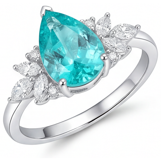 Tormalina Paraiba Anello con Pietra Preziosa 3-carati Oro 14 Carati Bianco – vista principale