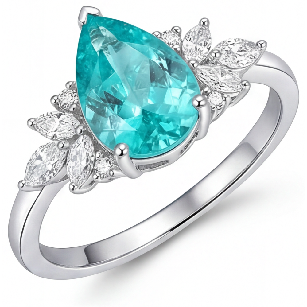 Tormalina Paraiba Anello con Pietra Preziosa 3 carati Oro 14 Carati Bianco – vista laterale