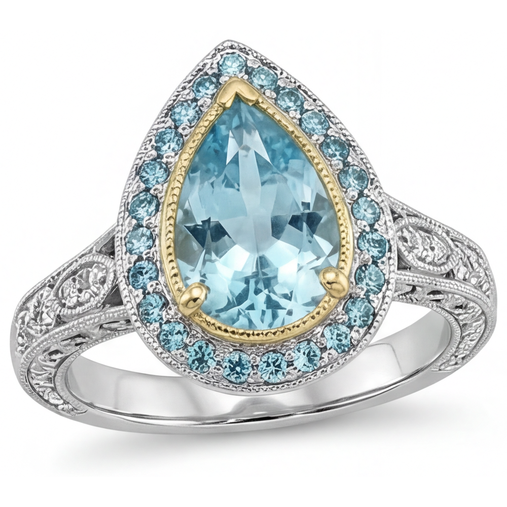 Di lusso Tormalina Paraiba Anello di Fidanzamento Halo 2,25 carati – vista frontale