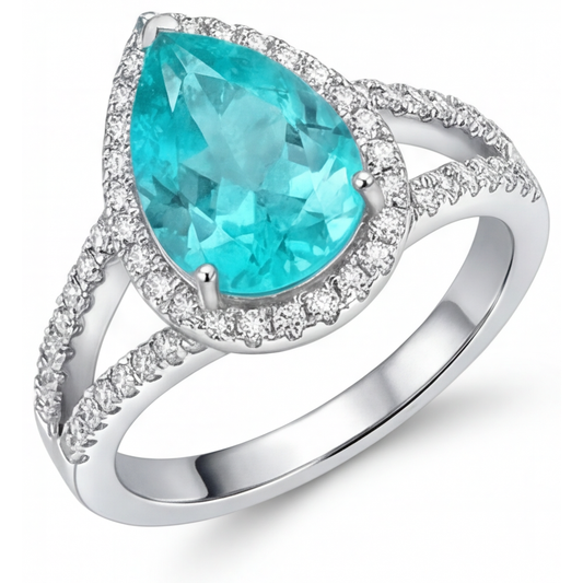Fine Tormalina Paraiba Anello di Fidanzamento Halo 2,75 carati – vista principale