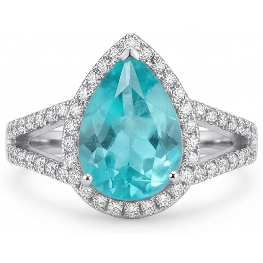 Tormalina Paraiba Anello di Fidanzamento Halo 2,75-carati Oro Bianco 14K – vista frontale