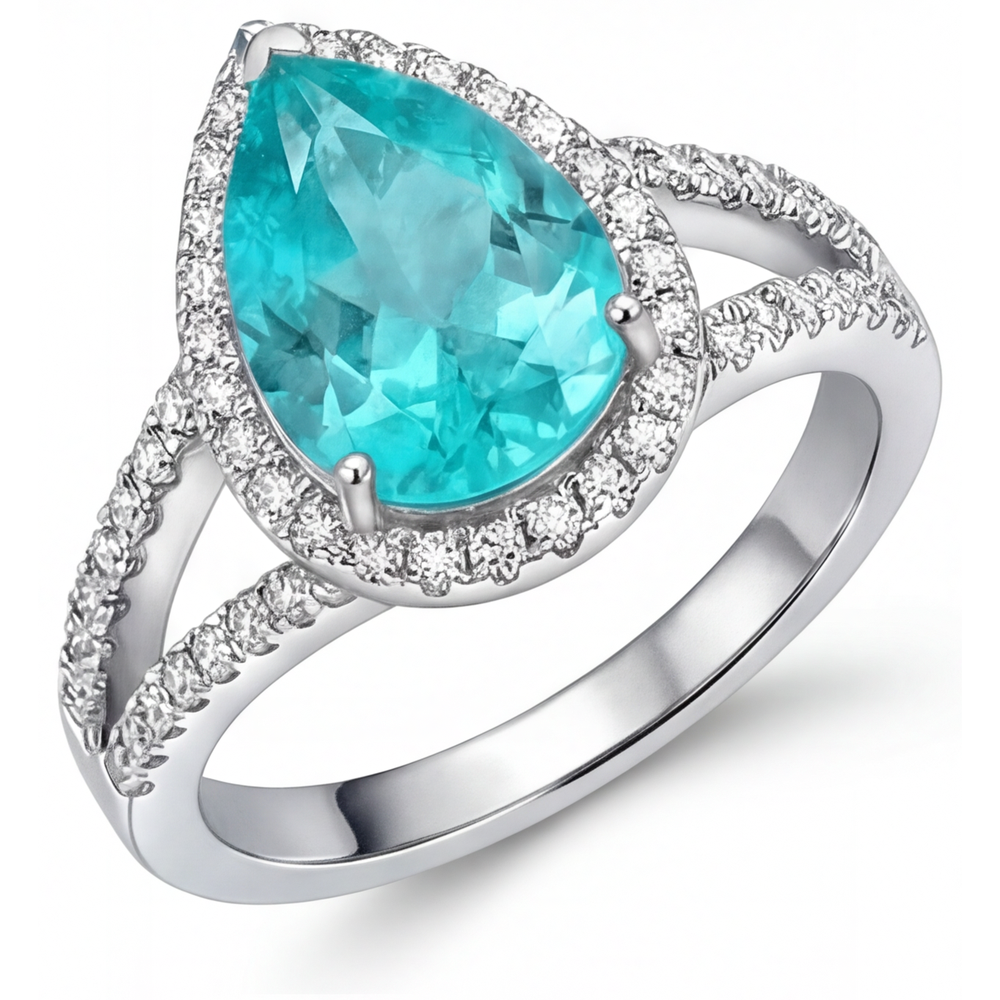 Tormalina Paraiba Anello di Fidanzamento Halo 2,75-carati Oro Bianco 14K – vista laterale