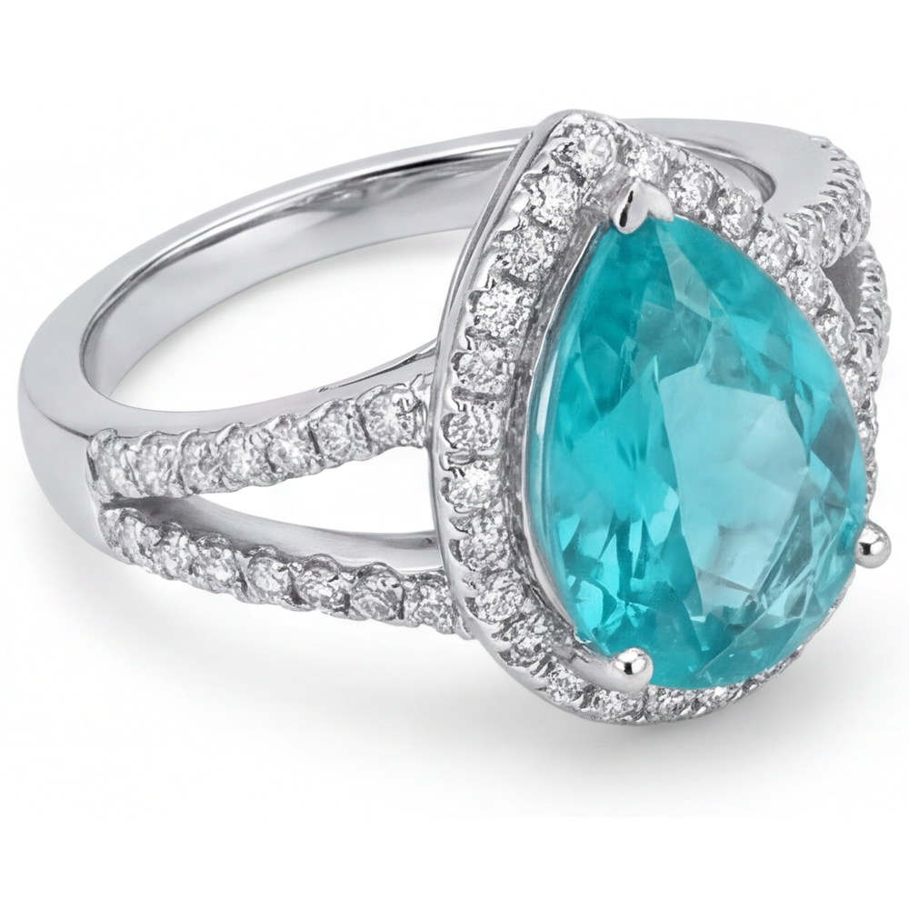 Anello di Fidanzamento Halo Oro Bianco 14K con Tormalina Paraiba – vista angolare