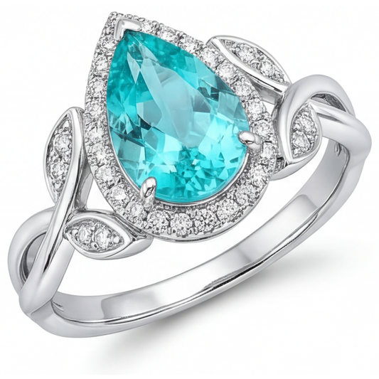 Tormalina Paraiba Anello di Fidanzamento Halo – vista principale