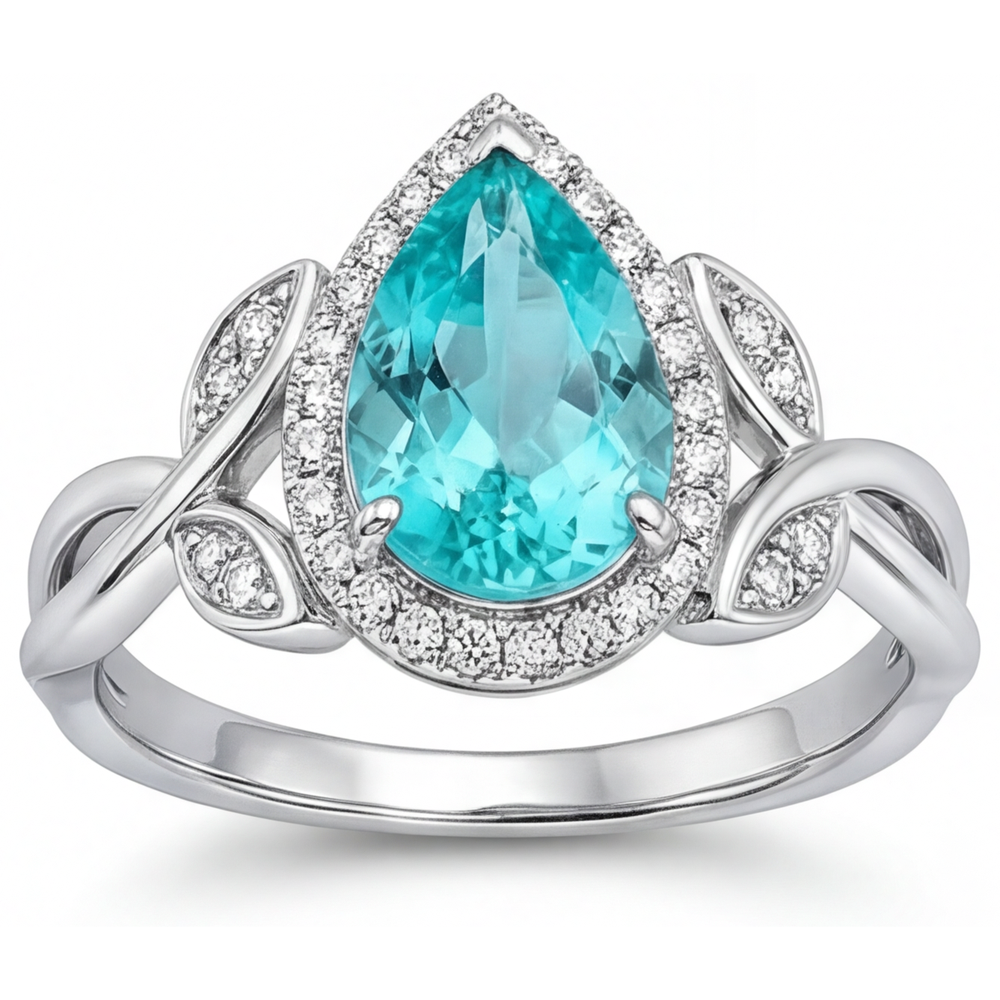 Tormalina Paraiba Anello di Fidanzamento Halo 3,25 carati Oro Bianco 14K – vista frontale