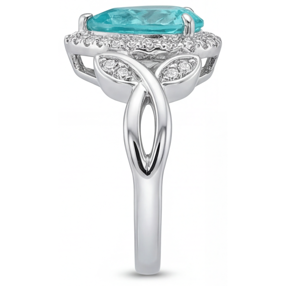 Tormalina Paraiba Goccia Anello di Fidanzamento Halo in Oro Bianco 14K – vista profilo