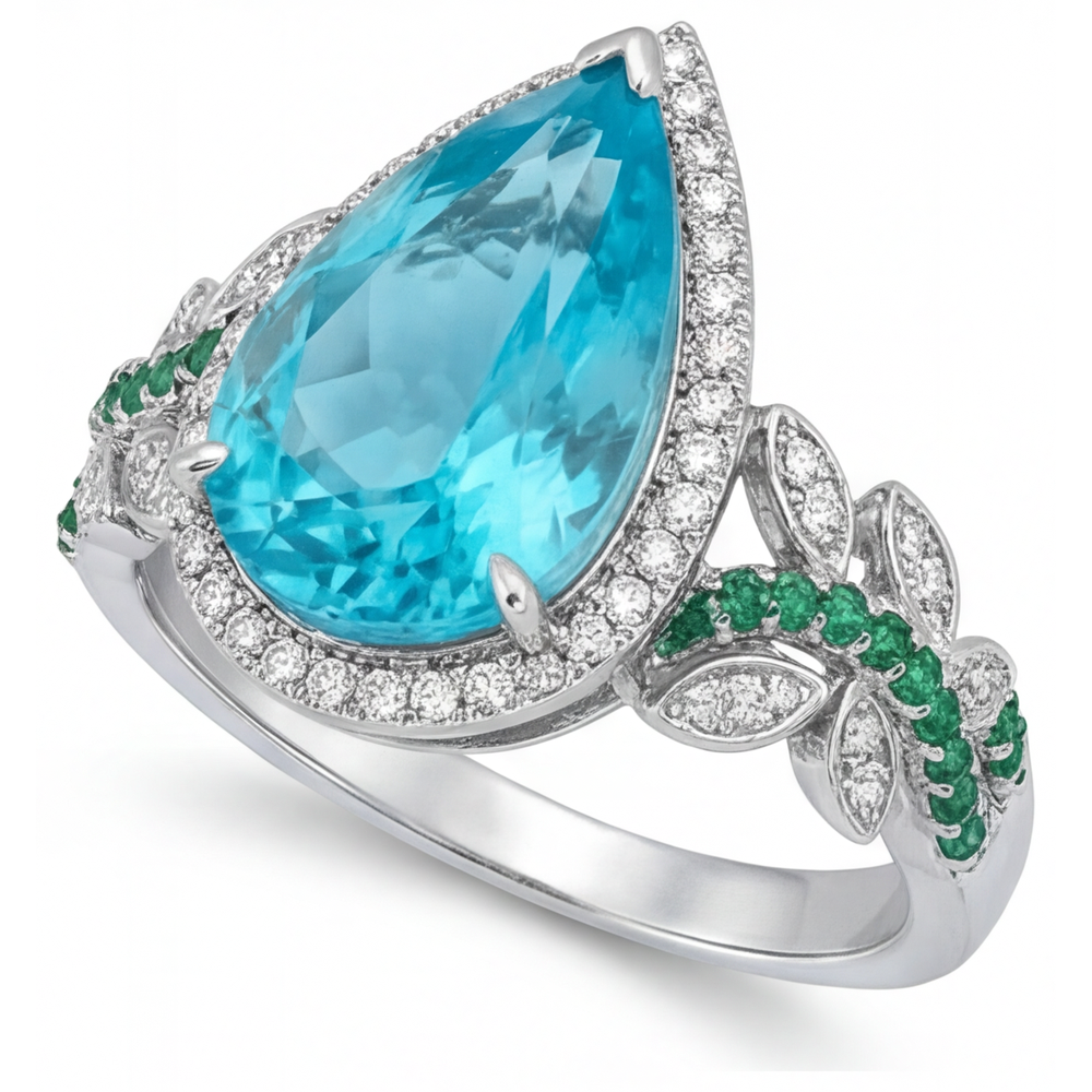 Tormalina Paraiba Anello di Fidanzamento Halo 5,75-carati Oro Bianco 14K – vista laterale