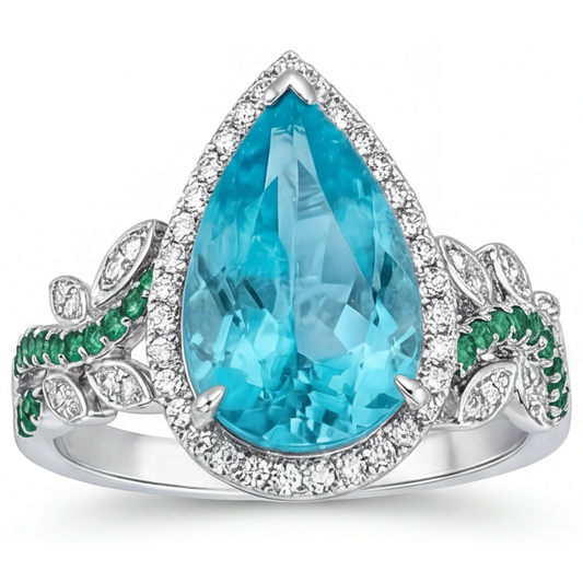 Tormalina Paraiba Anello di Fidanzamento Halo 5,75 carati Oro Bianco 14K – vista angolare