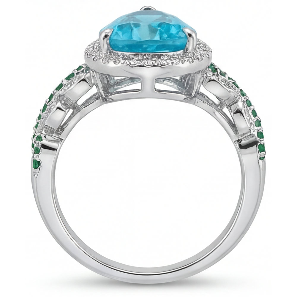 Tormalina Paraiba Anello di Fidanzamento Halo 5,75-carati Oro Bianco 14K – vista profilo