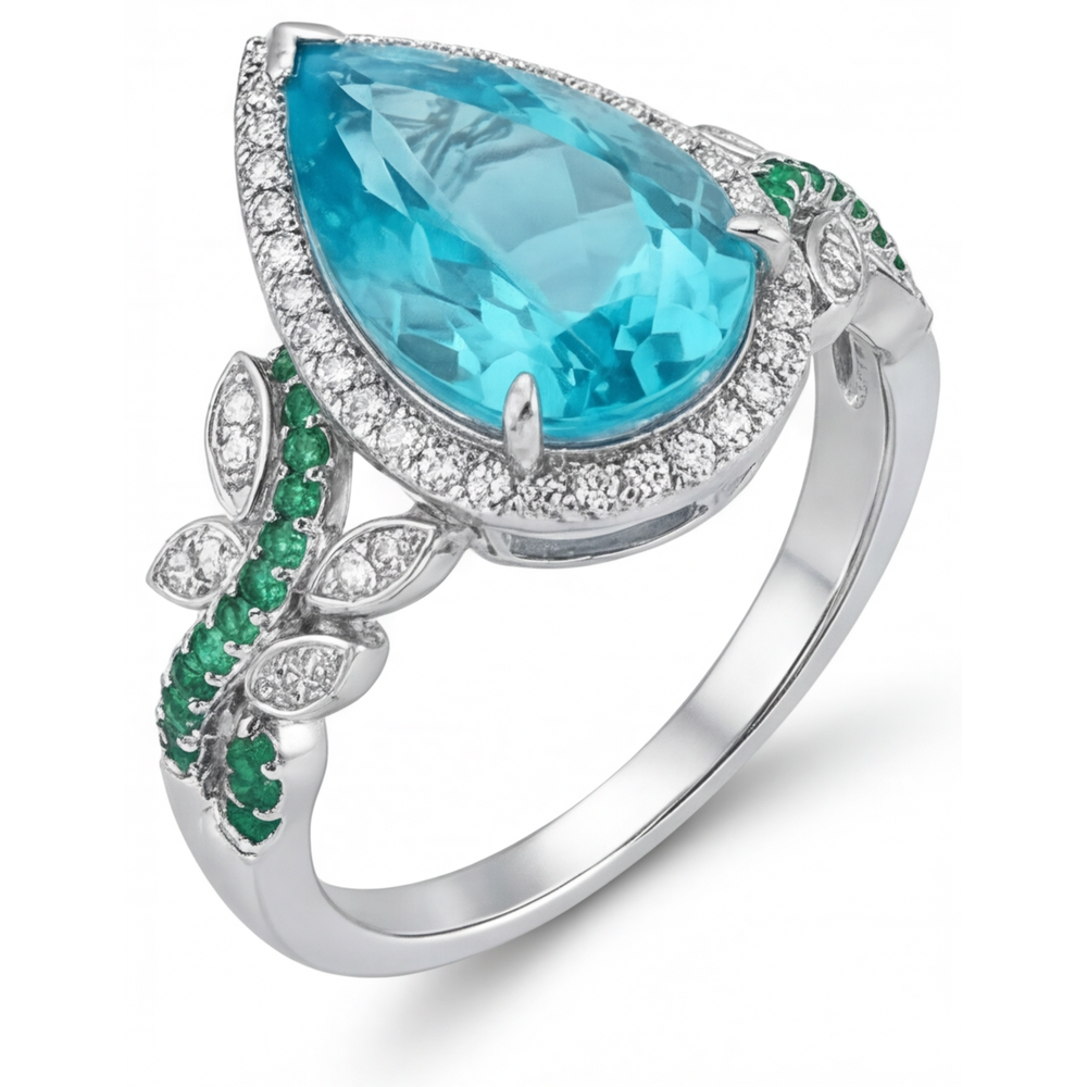 Anello di Fidanzamento Halo Oro Bianco 14K con Tormalina Paraiba – vista dall'alto