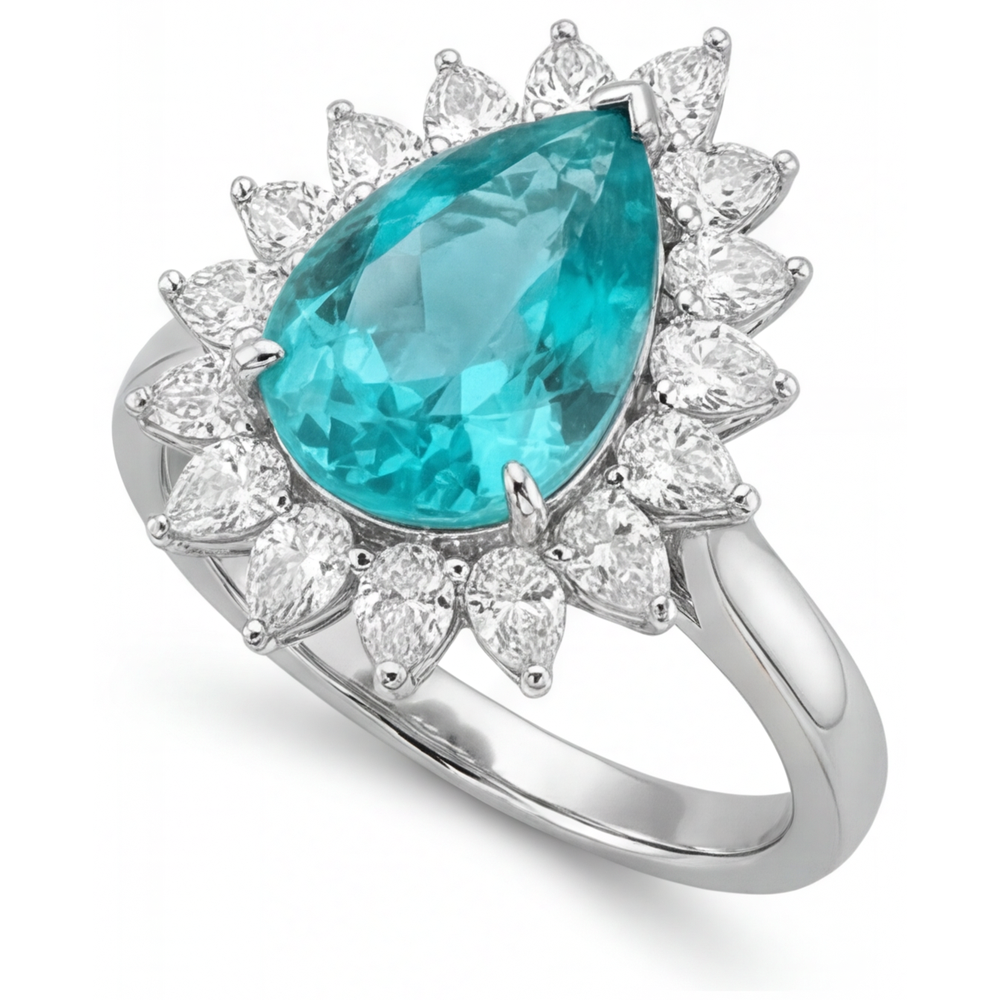 Tormalina Paraiba Anello di Fidanzamento Halo 5 carati Oro Bianco 14K – vista laterale