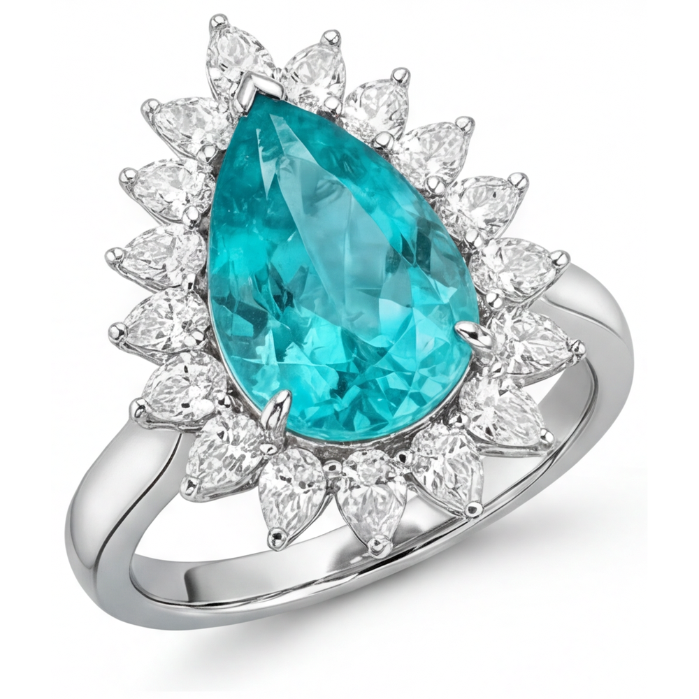 Tormalina Paraiba Goccia Anello di Fidanzamento Halo in Oro Bianco 14K – vista angolare