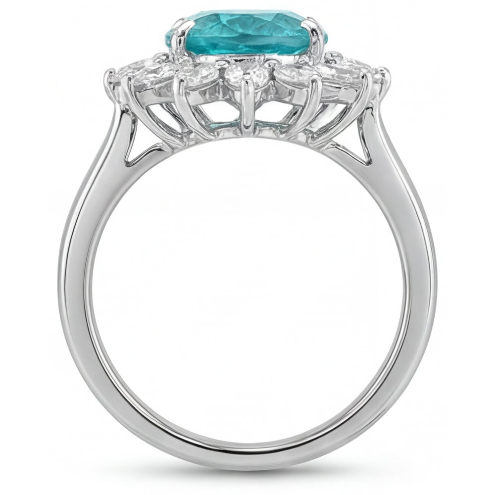 Tormalina Paraiba Goccia Anello di Fidanzamento Halo in Oro Bianco 14K – vista profilo