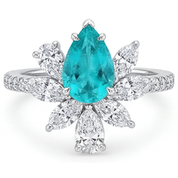 Oro 14 Carati Bianco VVS Tormalina Paraiba Anello Halo 1,25