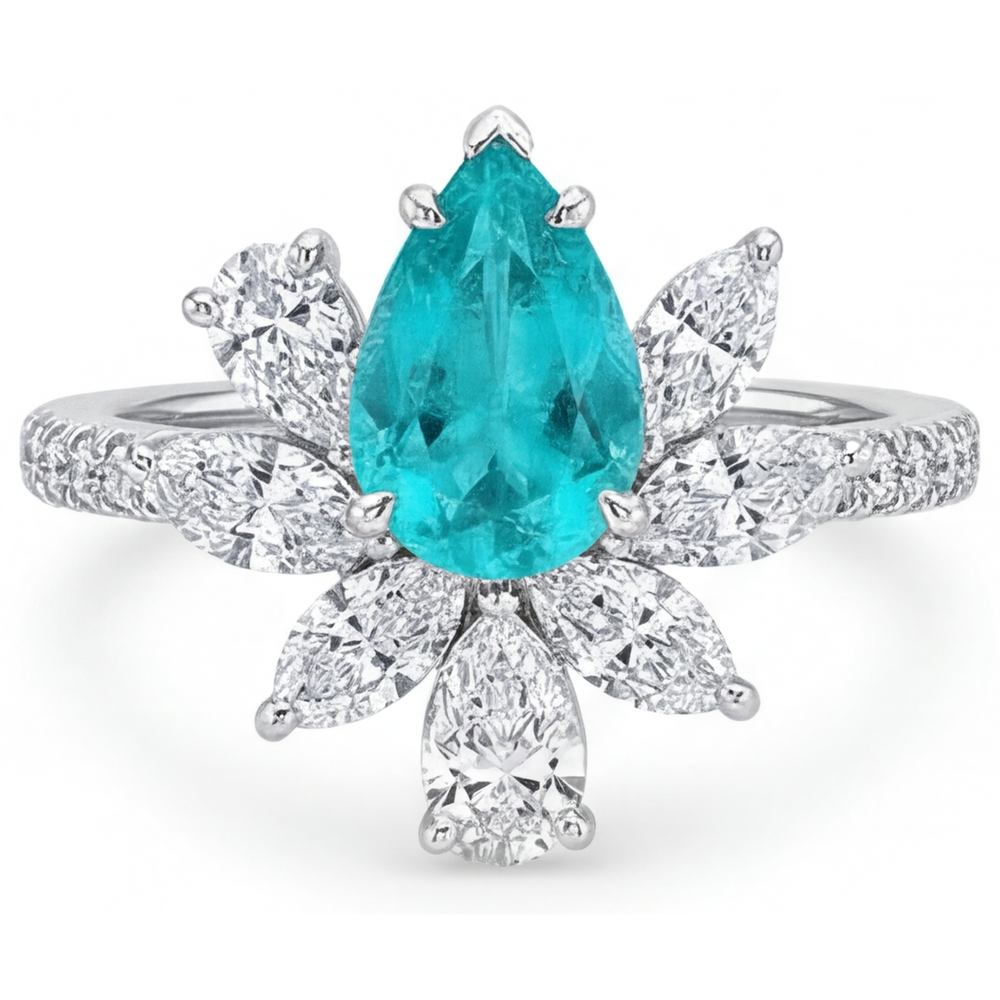 Tormalina Paraiba Anello Halo 1,25 carati Oro 14 Carati Bianco – vista principale