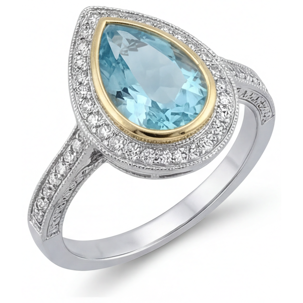 Tormalina Paraiba Anello Halo 1,75 carati Oro Due Toni 14K – vista laterale