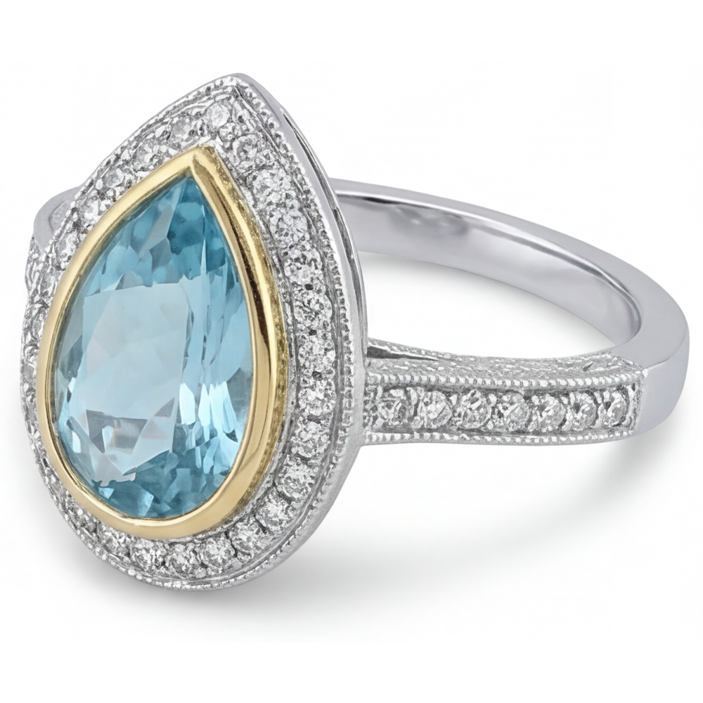 Brillante Tormalina Paraiba Anello Halo 1,75 carati – vista angolare