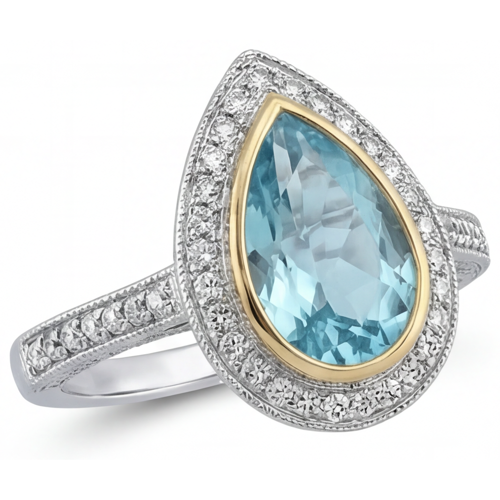 Taglio a Pera Tormalina Paraiba anello in Oro Due Toni 14K – vista profilo