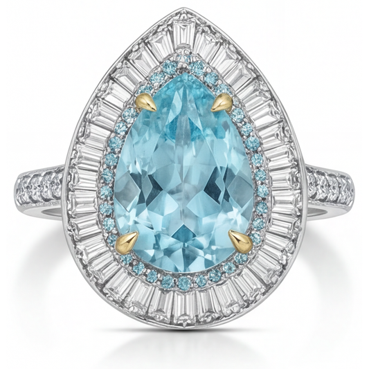 Tormalina Paraiba Taglio a Pera Anello Halo in Oro Bicolore 14K – vista principale