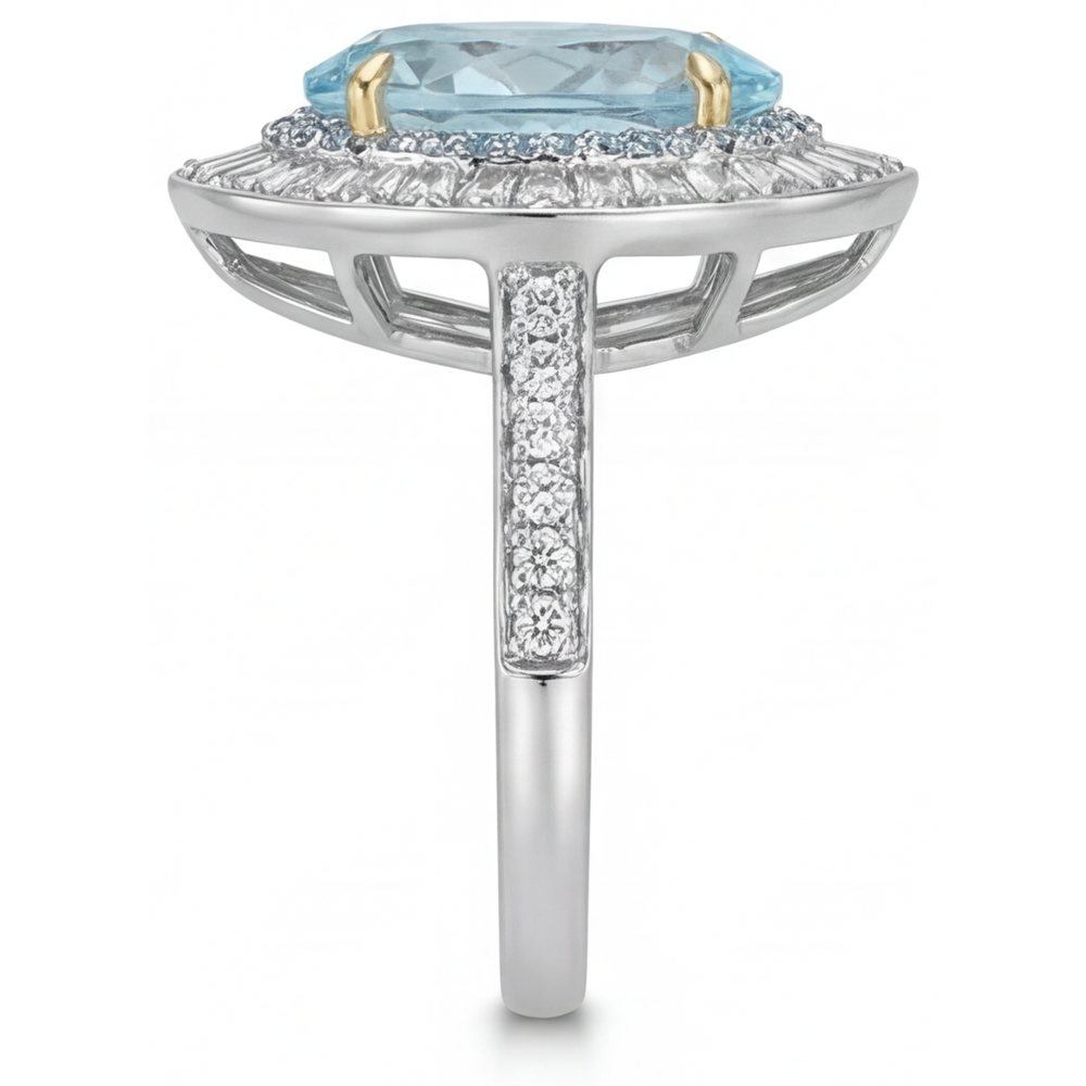 Tormalina Paraiba Taglio a Pera Anello Halo in Oro Bicolore 14K – vista profilo