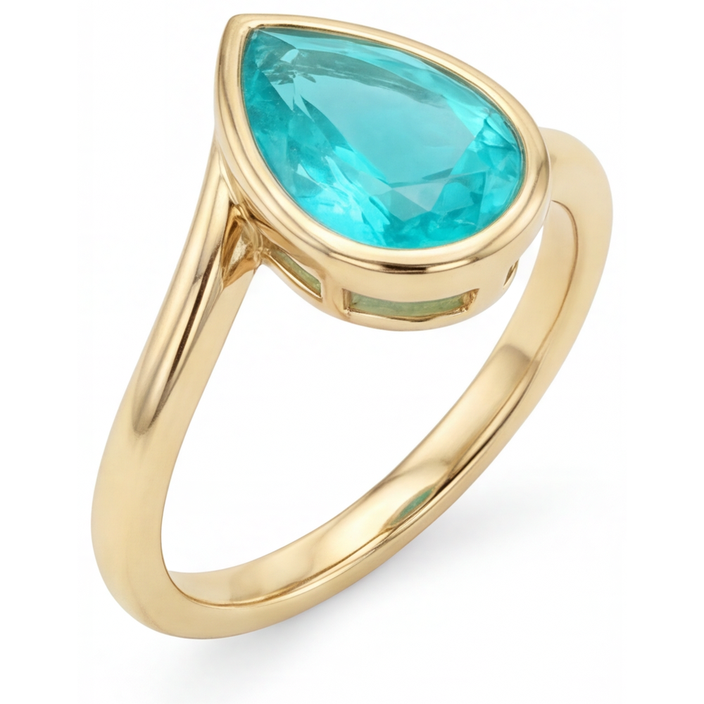 Tormalina Paraiba Goccia Anello Pietra Colorata in Oro 14 Carati Giallo – vista frontale