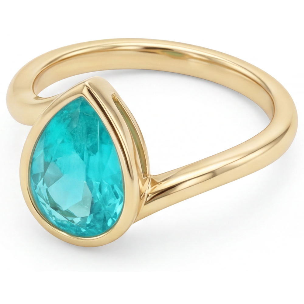 Tormalina Paraiba Anello Pietra Colorata 2,50 carati Oro 14 Carati Giallo – vista laterale