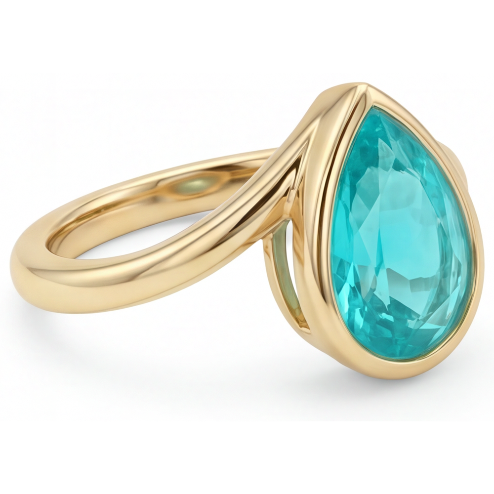 Goccia Tormalina Paraiba anello in Oro 14 Carati Giallo – vista profilo