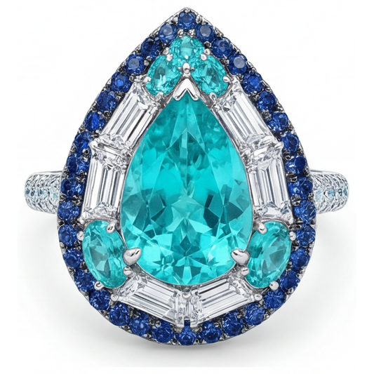 Anello Pietra Colorata Oro Bianco 14K con Tormalina Paraiba – vista principale