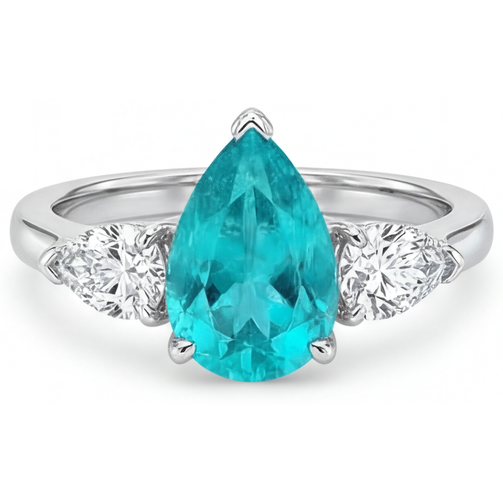 Taglio a Pera Tormalina Paraiba anello in Oro Bianco 14K – vista principale