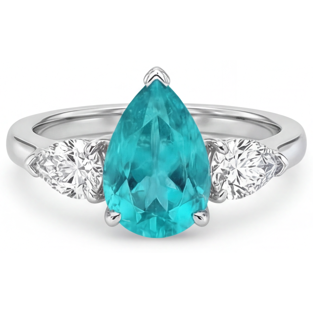 Tormalina Paraiba Taglio a Pera Anello Trilogy in Oro Bianco 14K – vista angolare