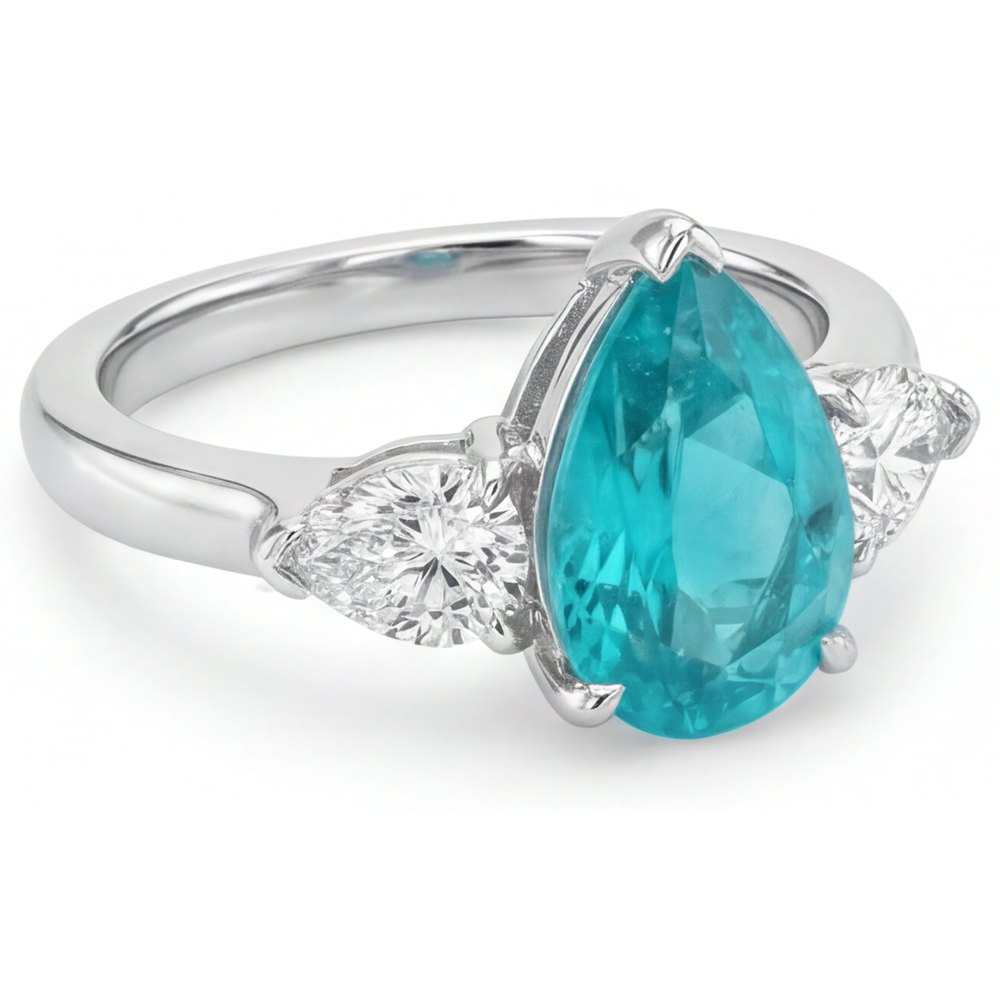 Tormalina Paraiba Taglio a Pera Anello Trilogy in Oro Bianco 14K – vista profilo