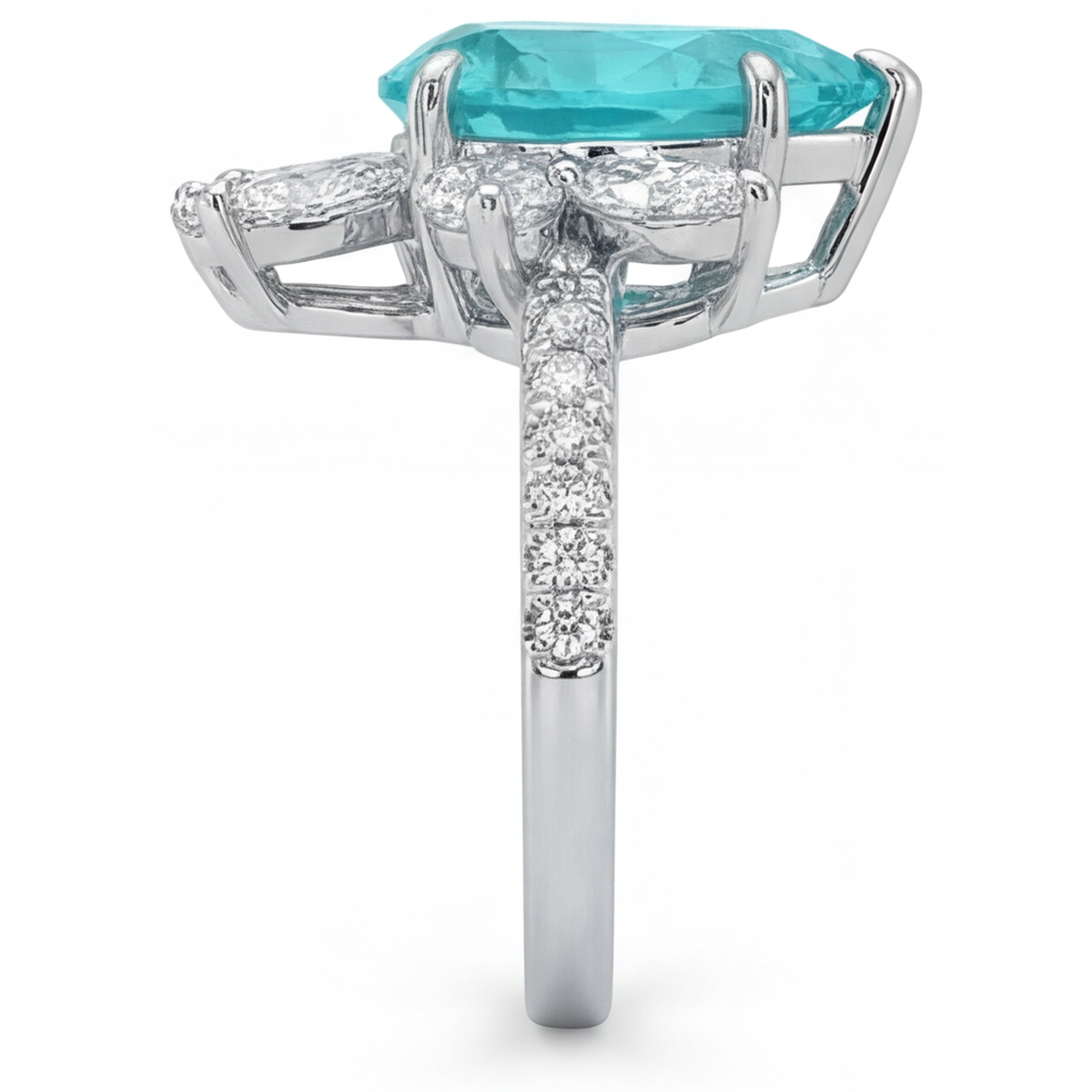 Taglio a Pera Tormalina Paraiba anello in Oro 14 Carati Bianco – vista profilo
