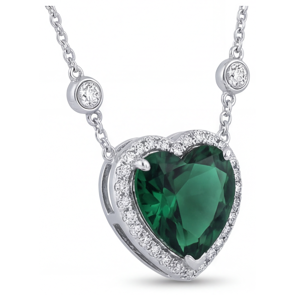 Tormalina Taglio Cuore Pendente con Gemma in Oro Bianco 14K – vista frontale