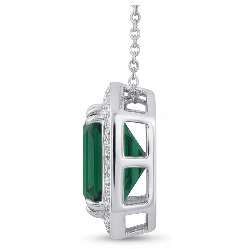 Tormalina Taglio Asscher Pendente con Gemma in Oro Bianco 14K – vista angolare